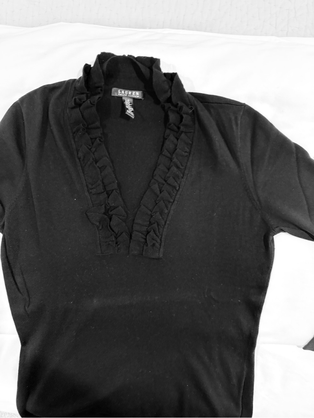 Ralph Lauren Black Ruffle V-Neck Top